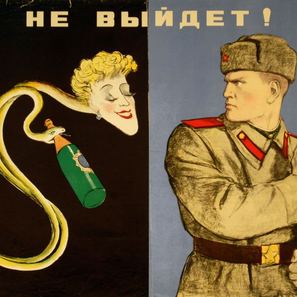Sowjetisches Propagandaplakat, Kukrynski, 1952, Zentralmuseum der Streitkräfte Moskau.